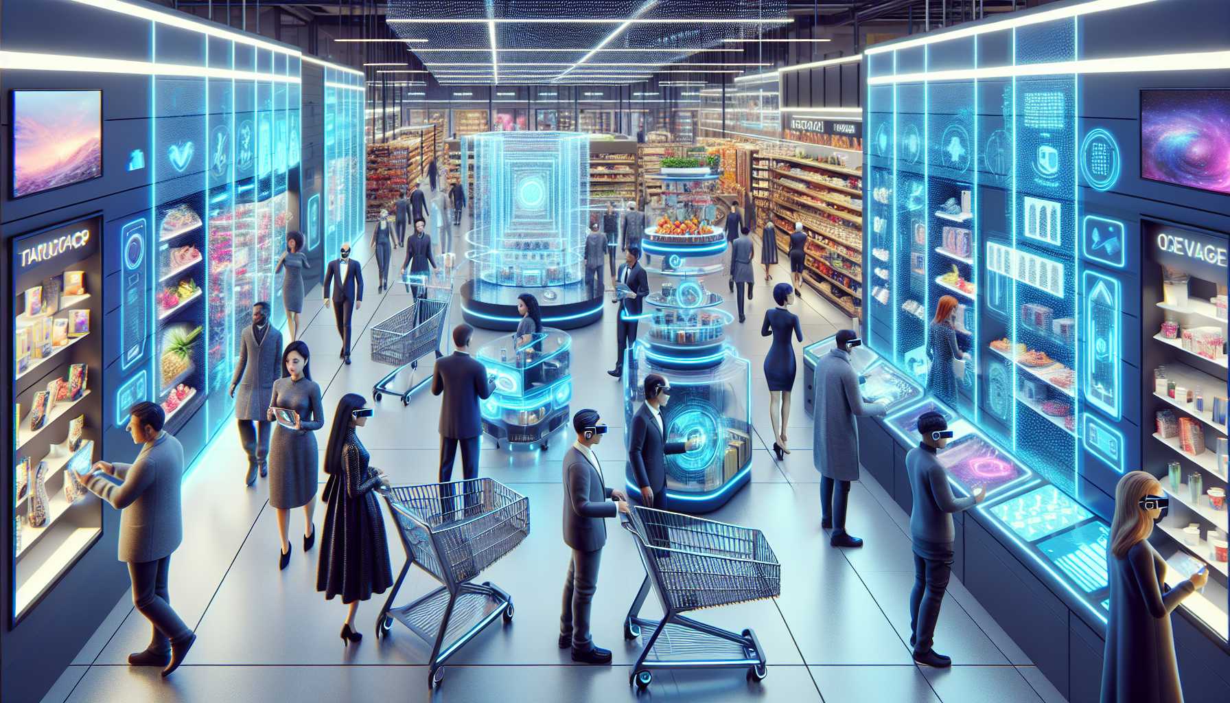 futuristic technology in retail with people shopping