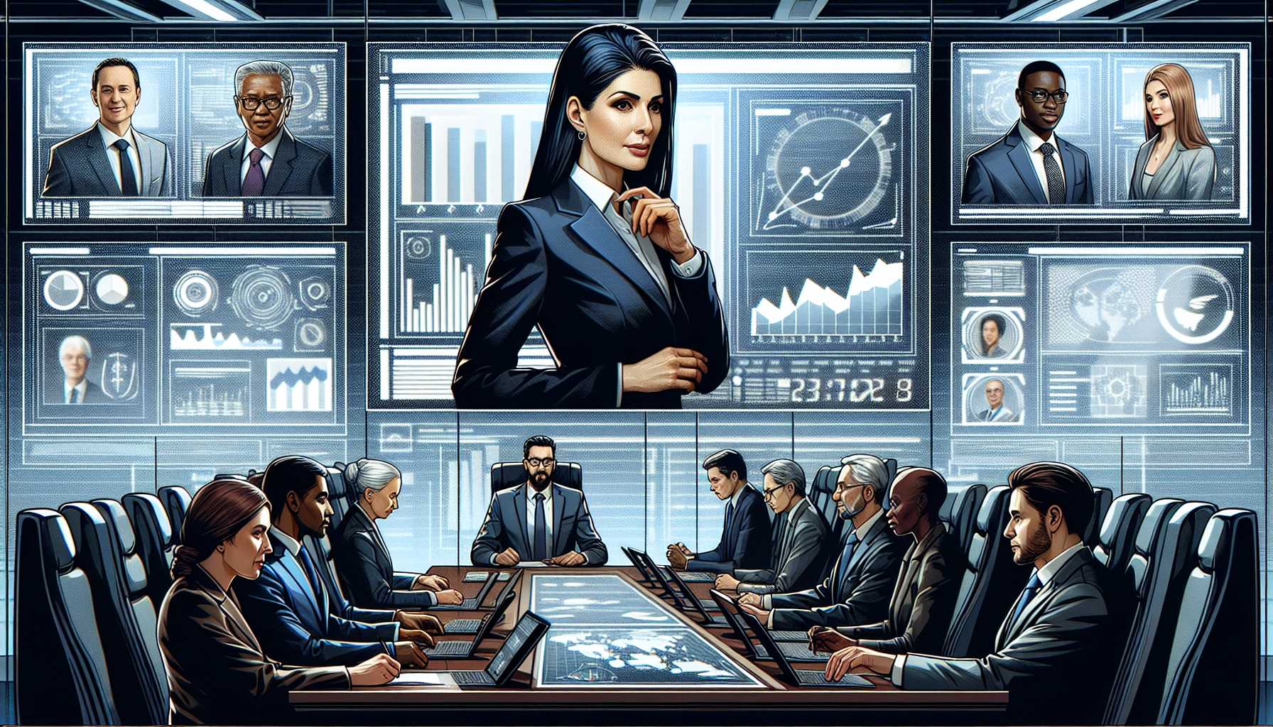 portraits of executives in a technology advisory board meeting