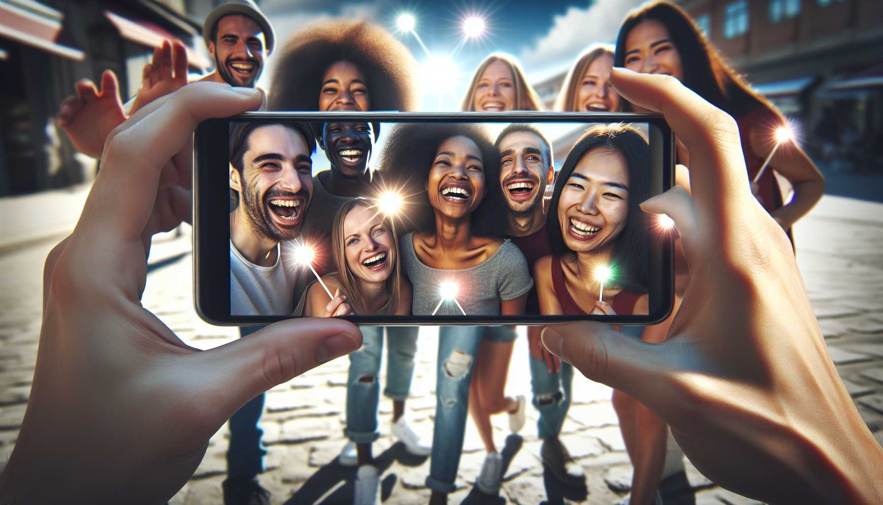 a smartphone with a high quality camera taking a picture of a group of people