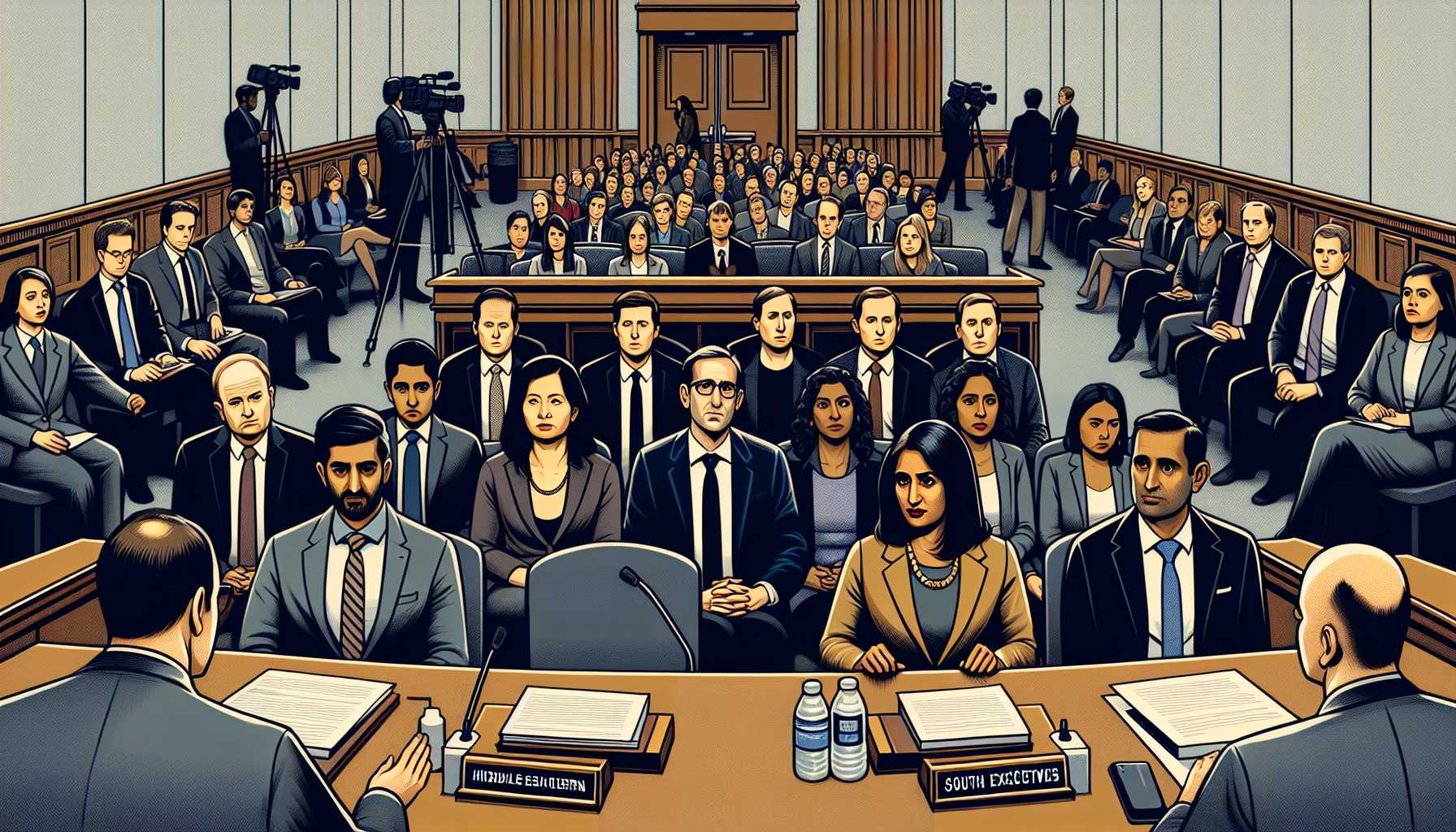 Senators questioning tech CEOs in a committee hearing