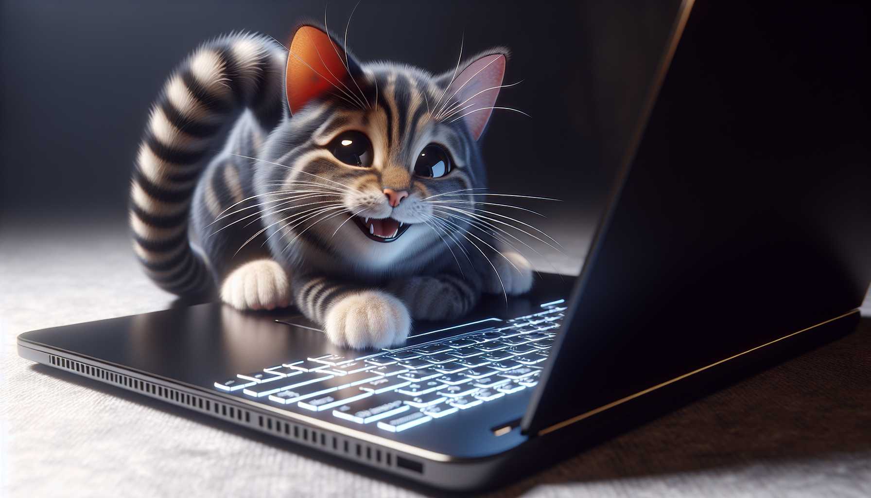 a happy cat sitting on a computer