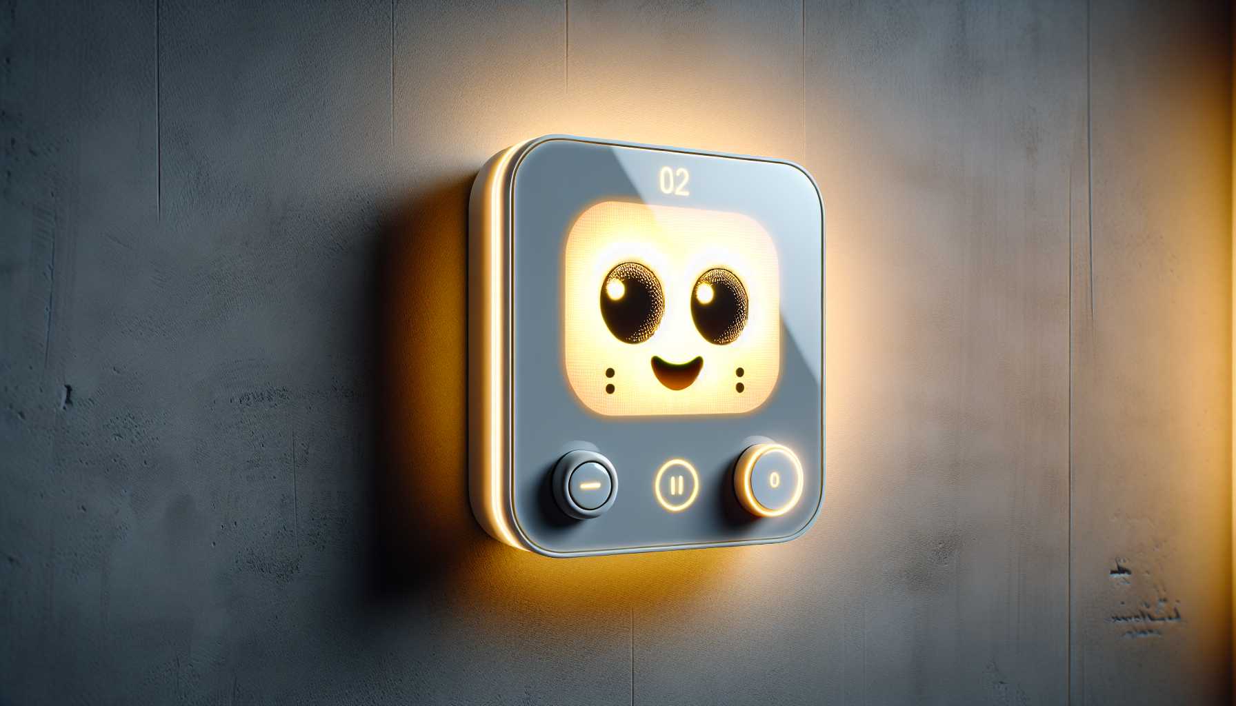 a smart thermostat on a wall with a happy face