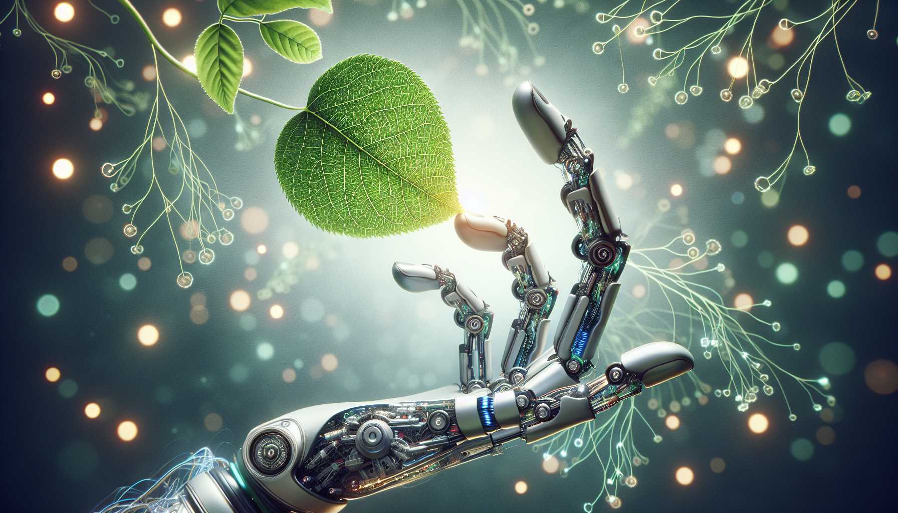 robotic hand gently touching a leaf to symbolize sensitivity