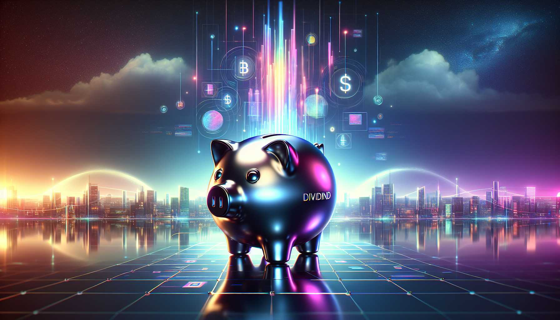 concept image of Meta’s first dividend announcement with a futuristic piggy bank