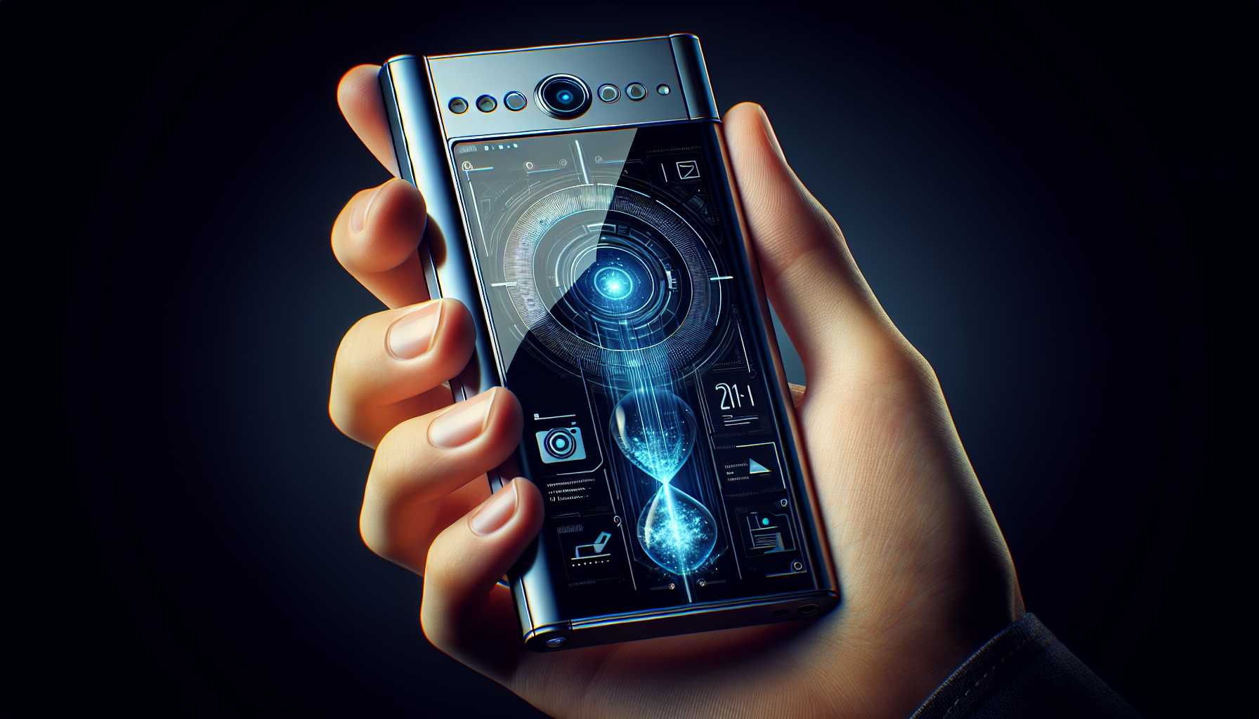 futuristic smartphone using artificial intelligence for translation and photo editing