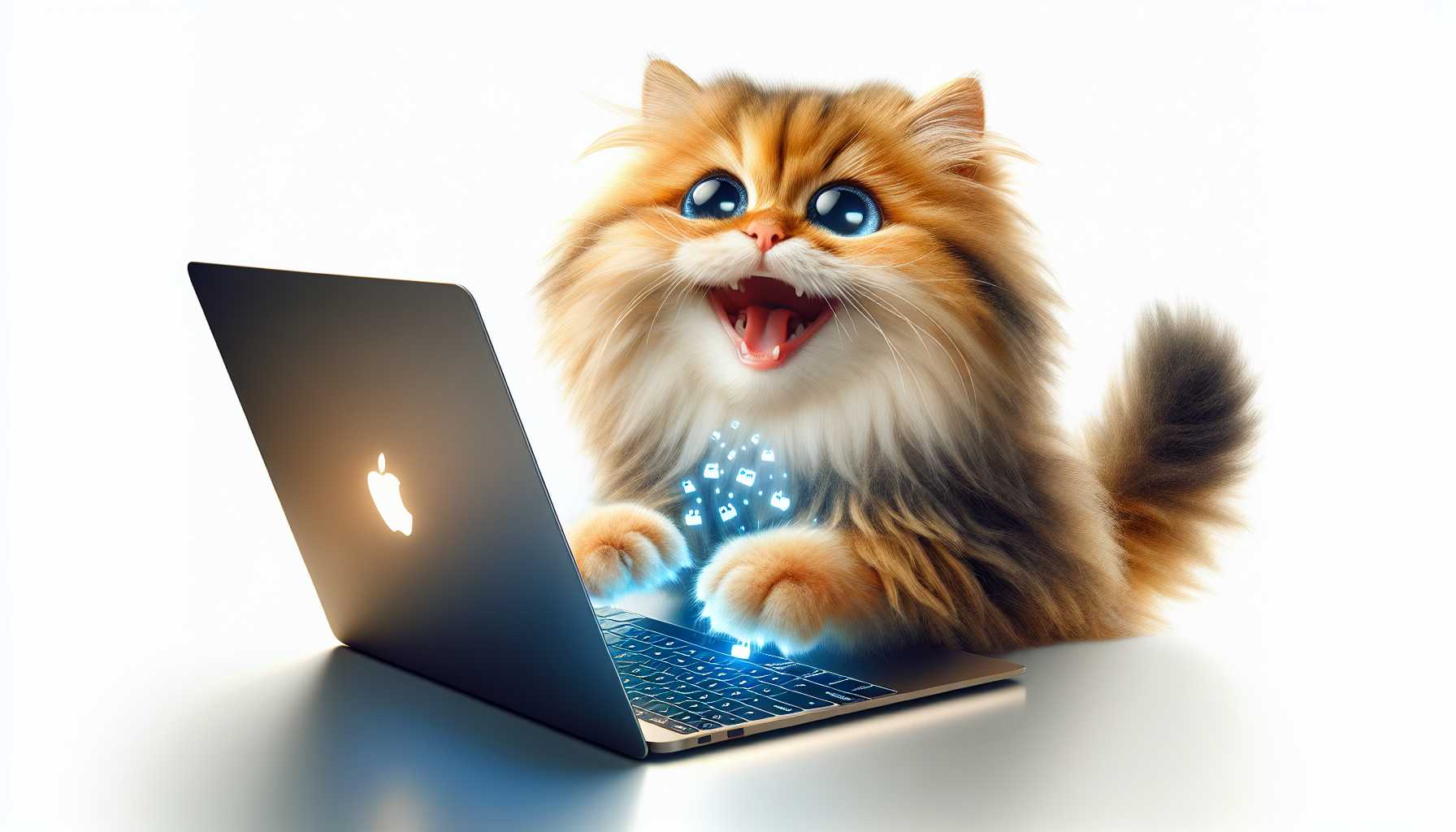 a happy cat with a laptop