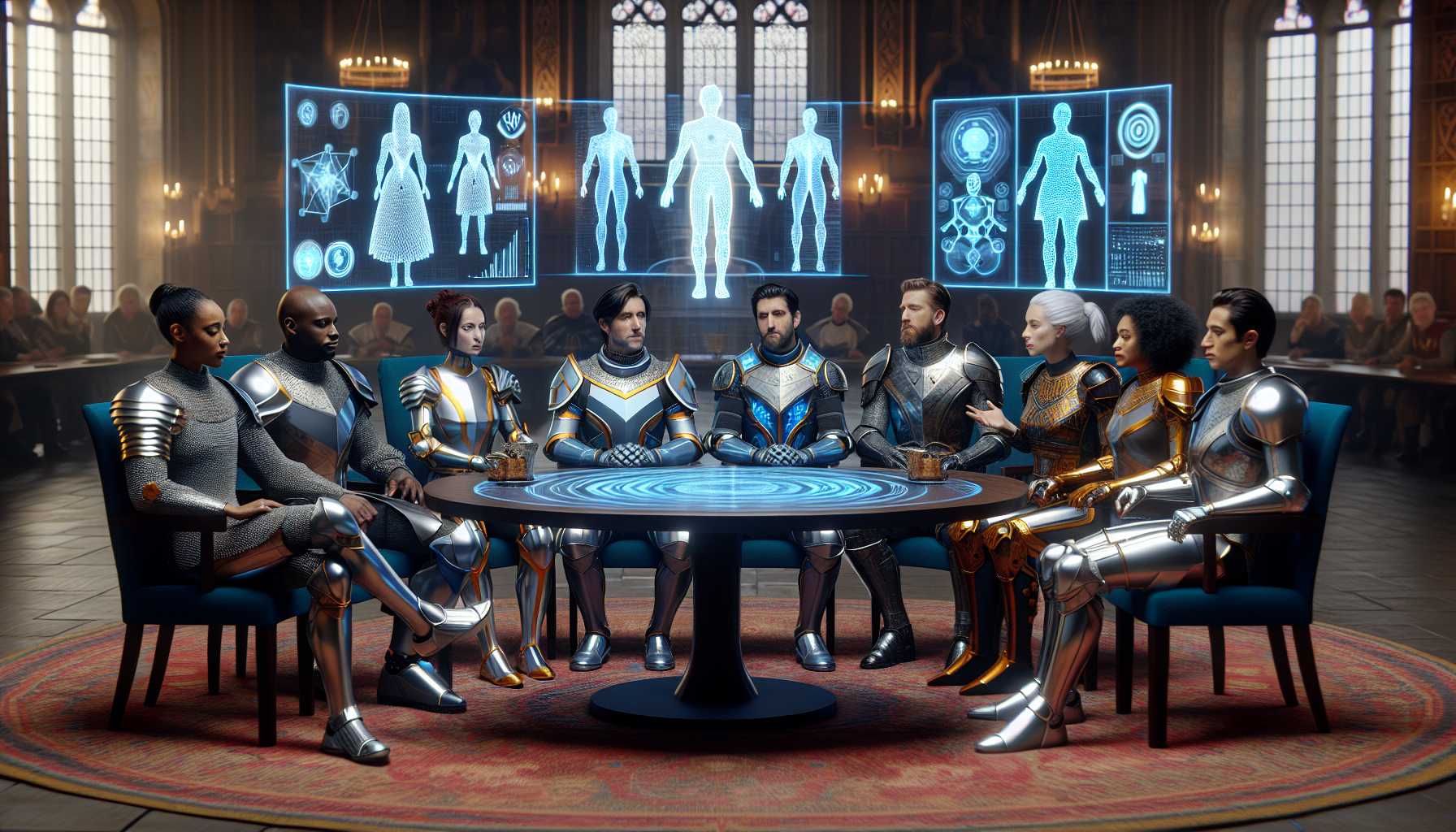 modern knights of the round table discussing AI ethics