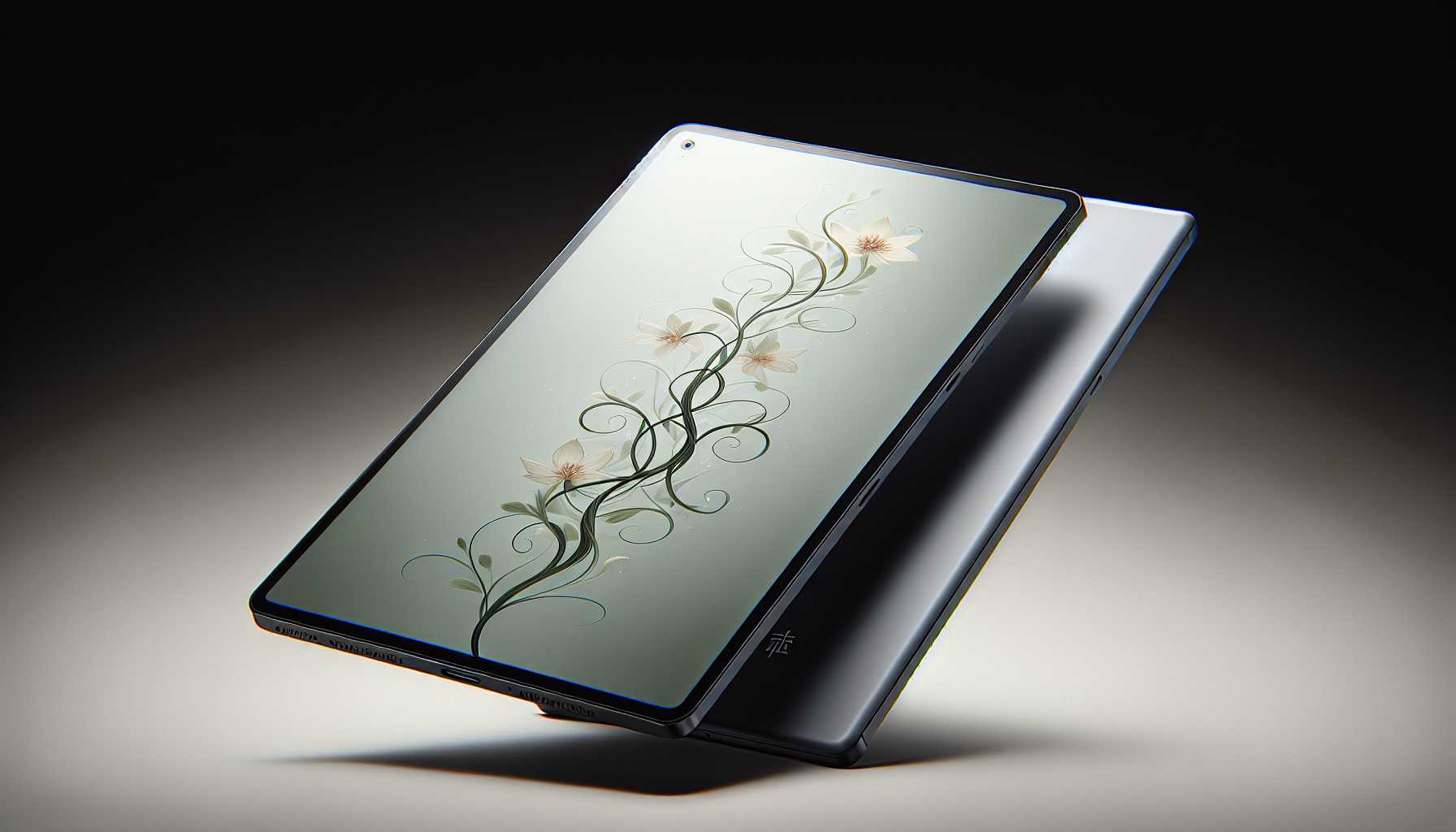 a tablet with a large screen and a slim bezel, with the Huawei logo on the back