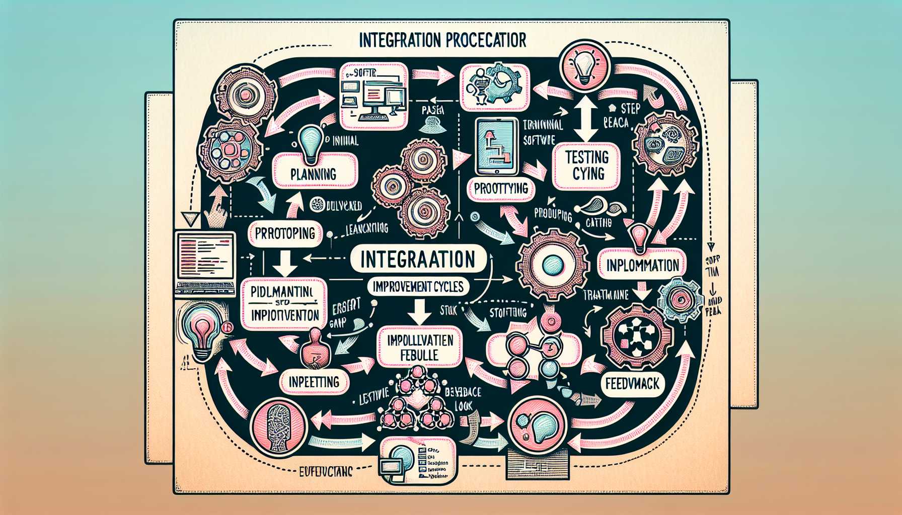 a flowchart depicting the integration process of AI into software product development, with emphasis on a phased approach and iterative cycles