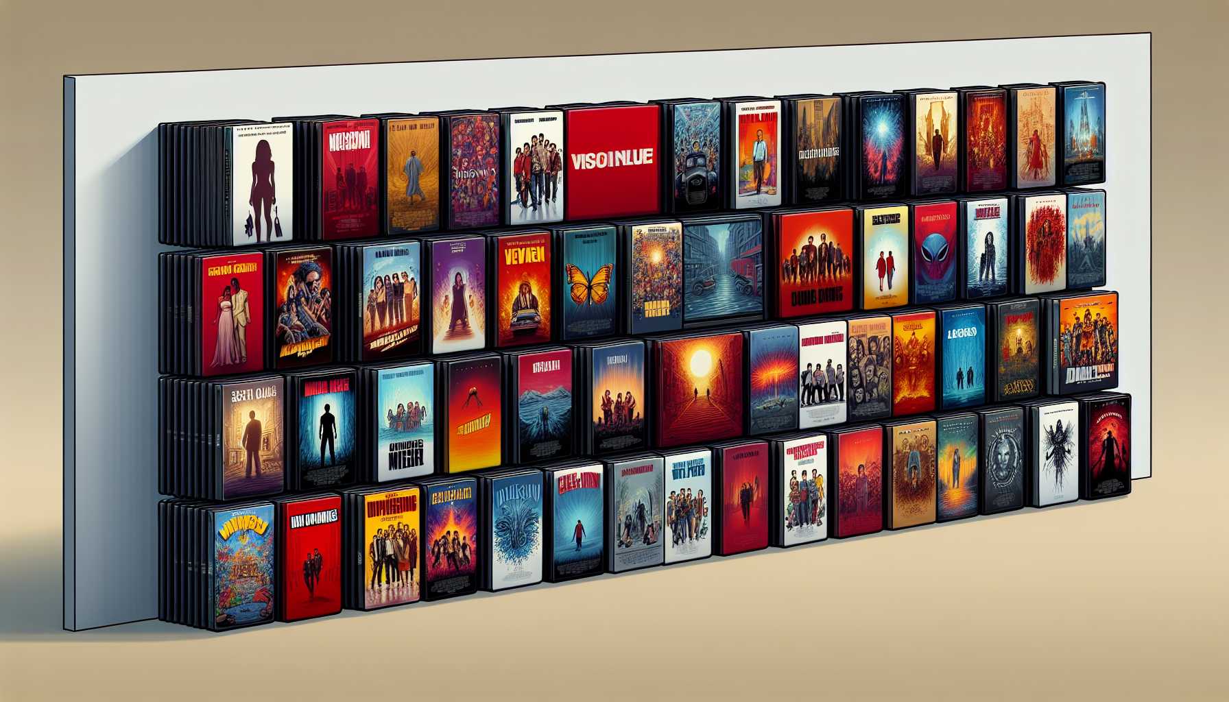 an array of various movie DVD cases