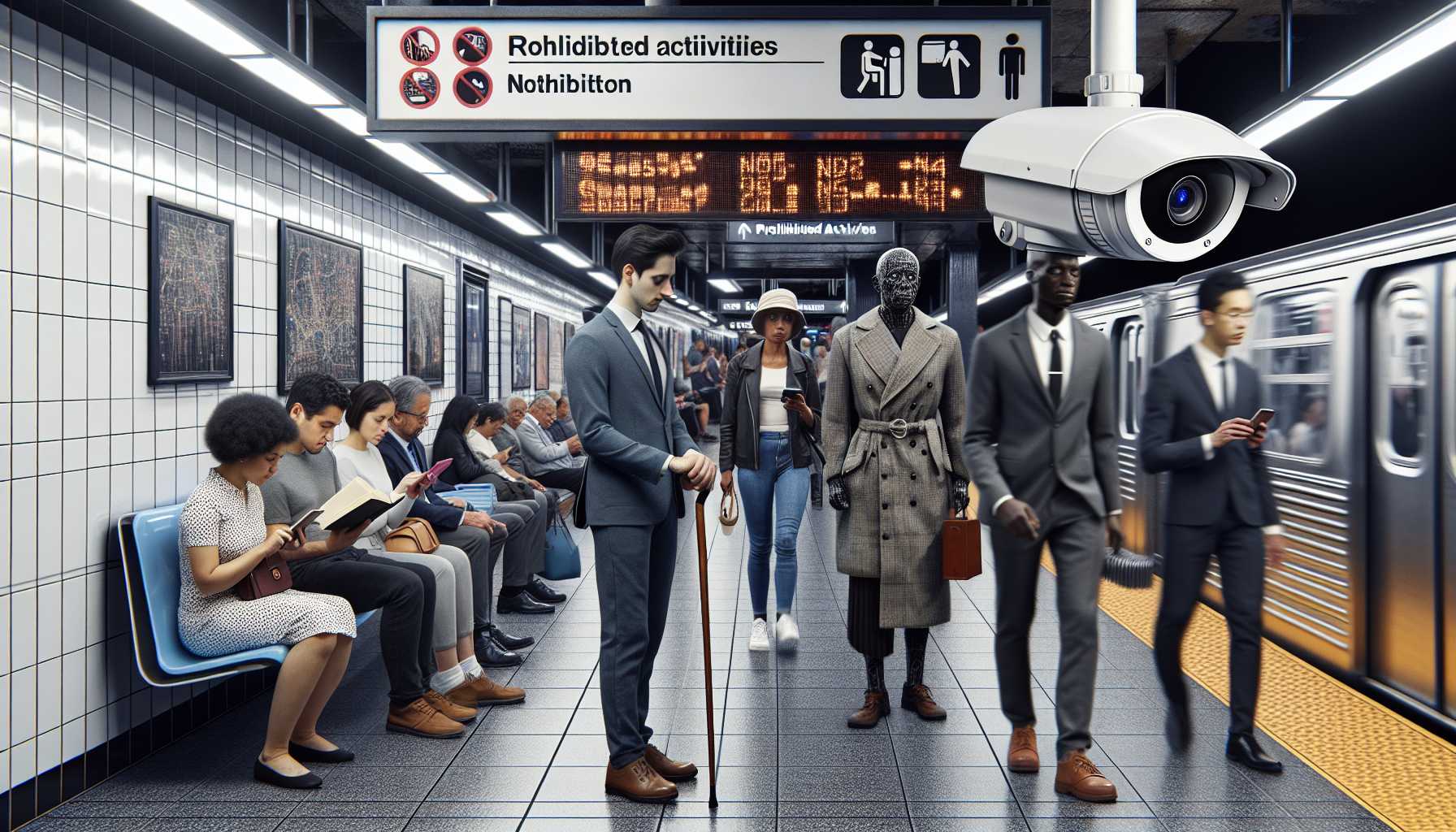 AI surveillance camera monitoring public behavior in subway