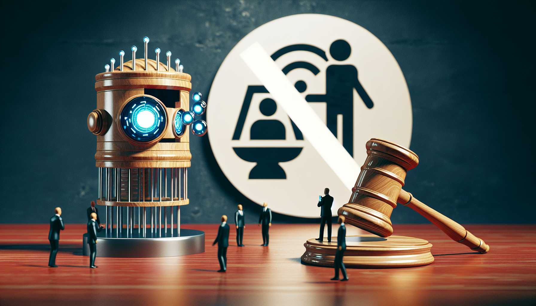 robocall prevention concept with legal gavel and AI-generated voice ban symbol